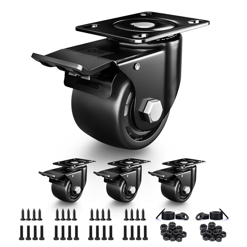 ANDUTEES 3 Inch Heavy Duty Casters Set of 4, Load 4400lbs, Locking Swivel Plate Industrial Casters with Double Ball Bearings, Low Gravity Center Castor Wheels for Furniture, Workbench, Equipment - Image 1